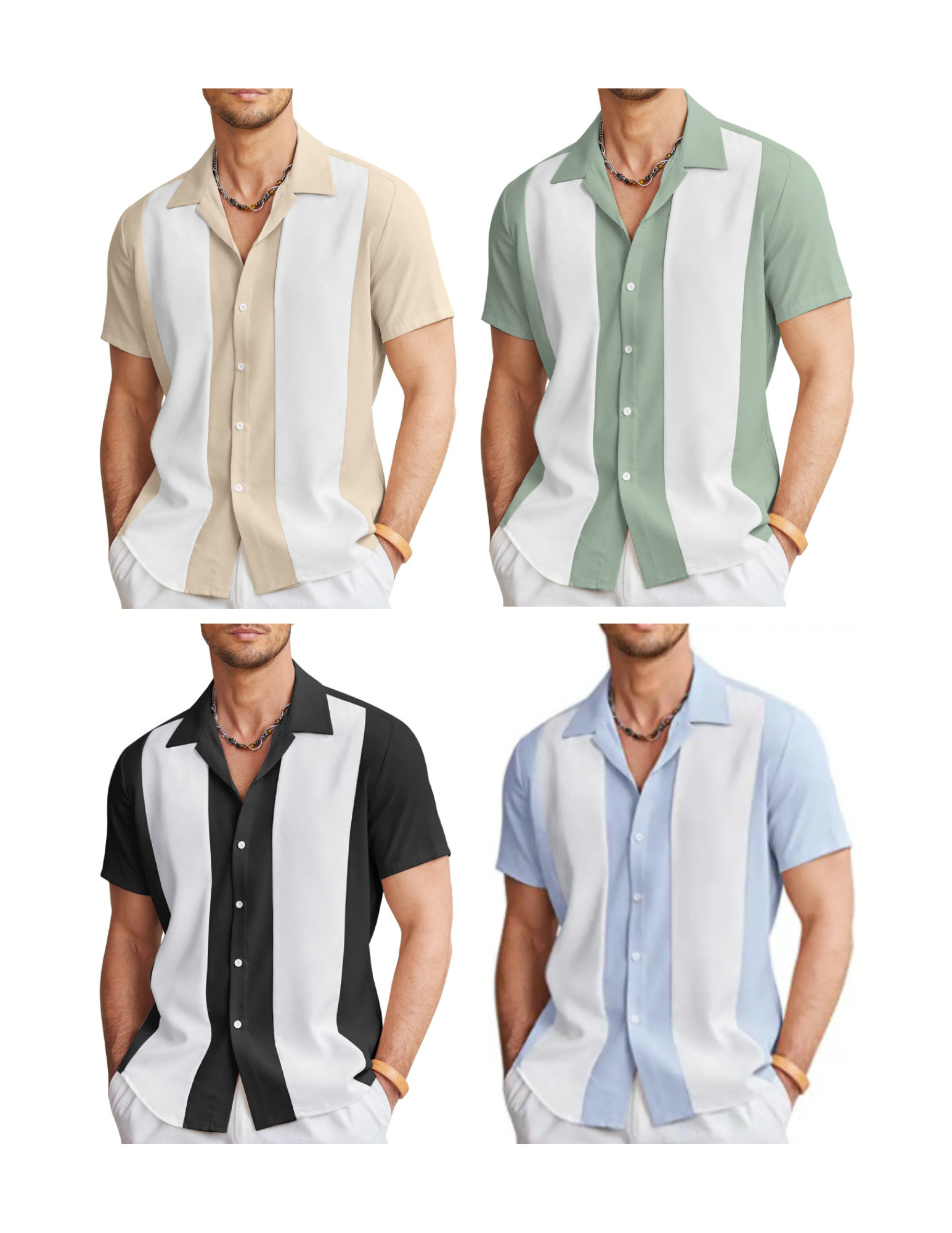 Men's Slim Fit Striped Hawaiian Shirt – Short Sleeve Casual