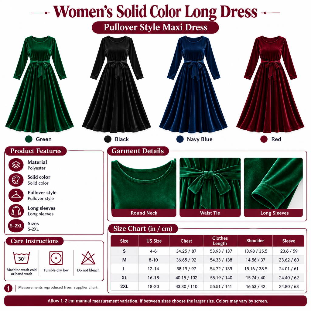 Reworked square Solid Color Long Dress infographic