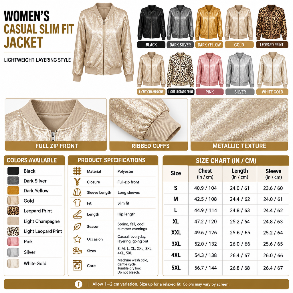 Square casual zip jacket infographic
