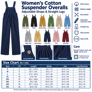 Square cotton suspender overalls infographic