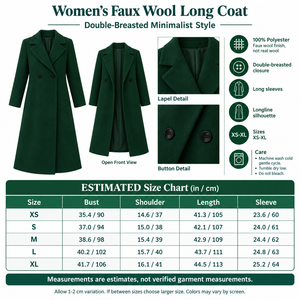 Square green faux wool double-breasted coat infographic