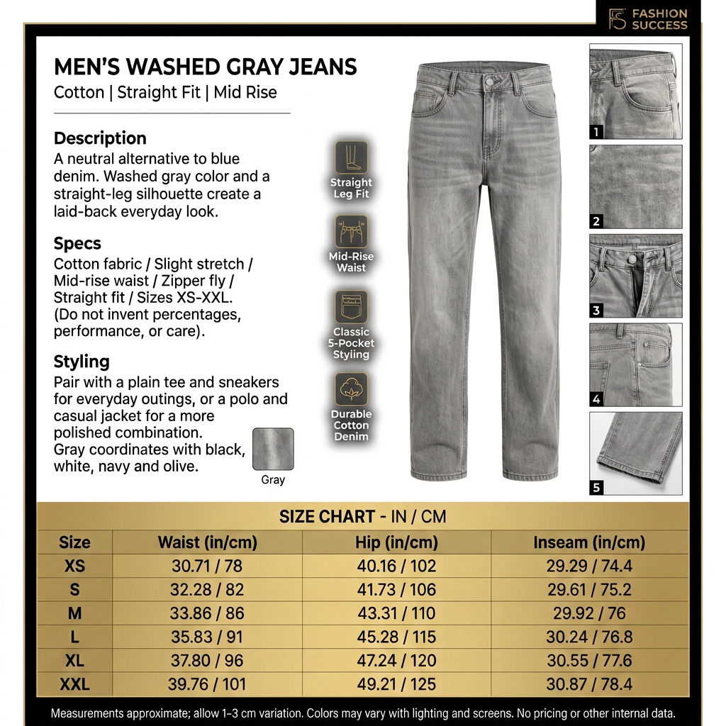 Square jeans infographic with product-only images and a white background