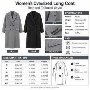 Square oversized long coat infographic