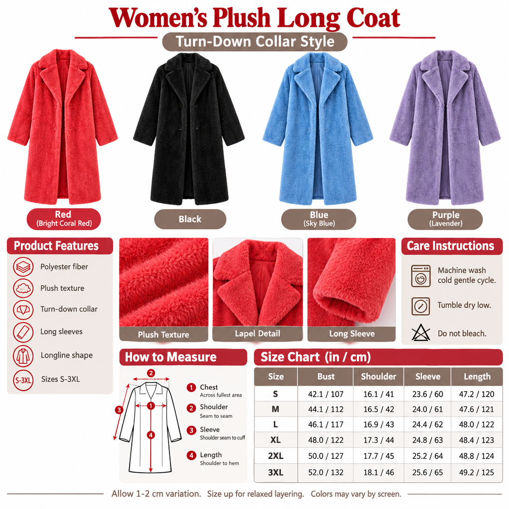 Square plush long coat infographic