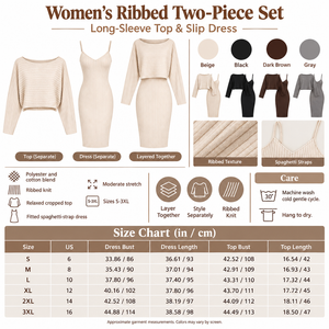 Square ribbed top and slip dress set infographic