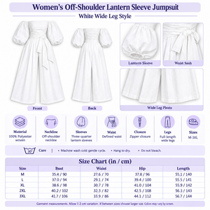 Square white lantern-sleeve jumpsuit infographic