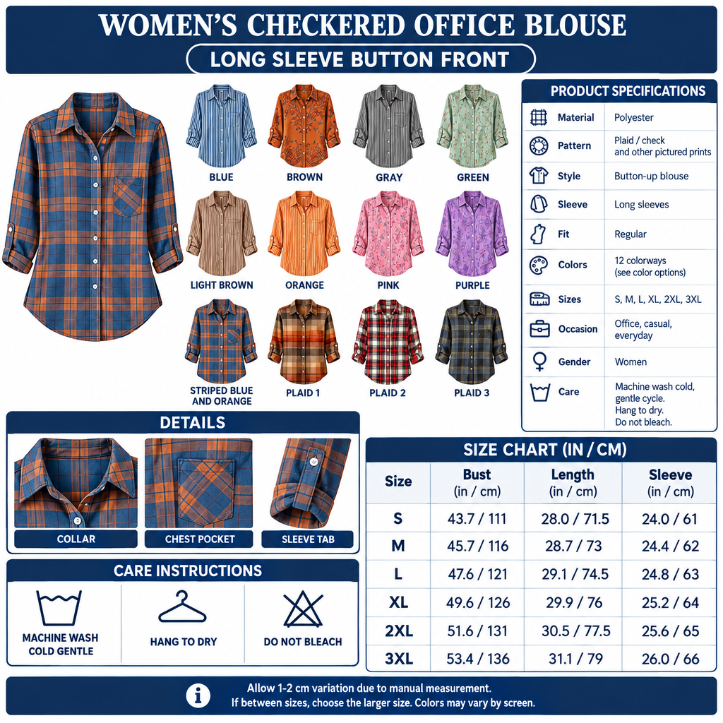 Square Women's Checkered Office Blouse infographic