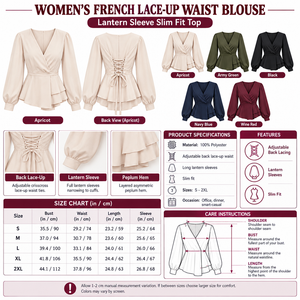 Square Women's French Lace-Up Waist Blouse infographic