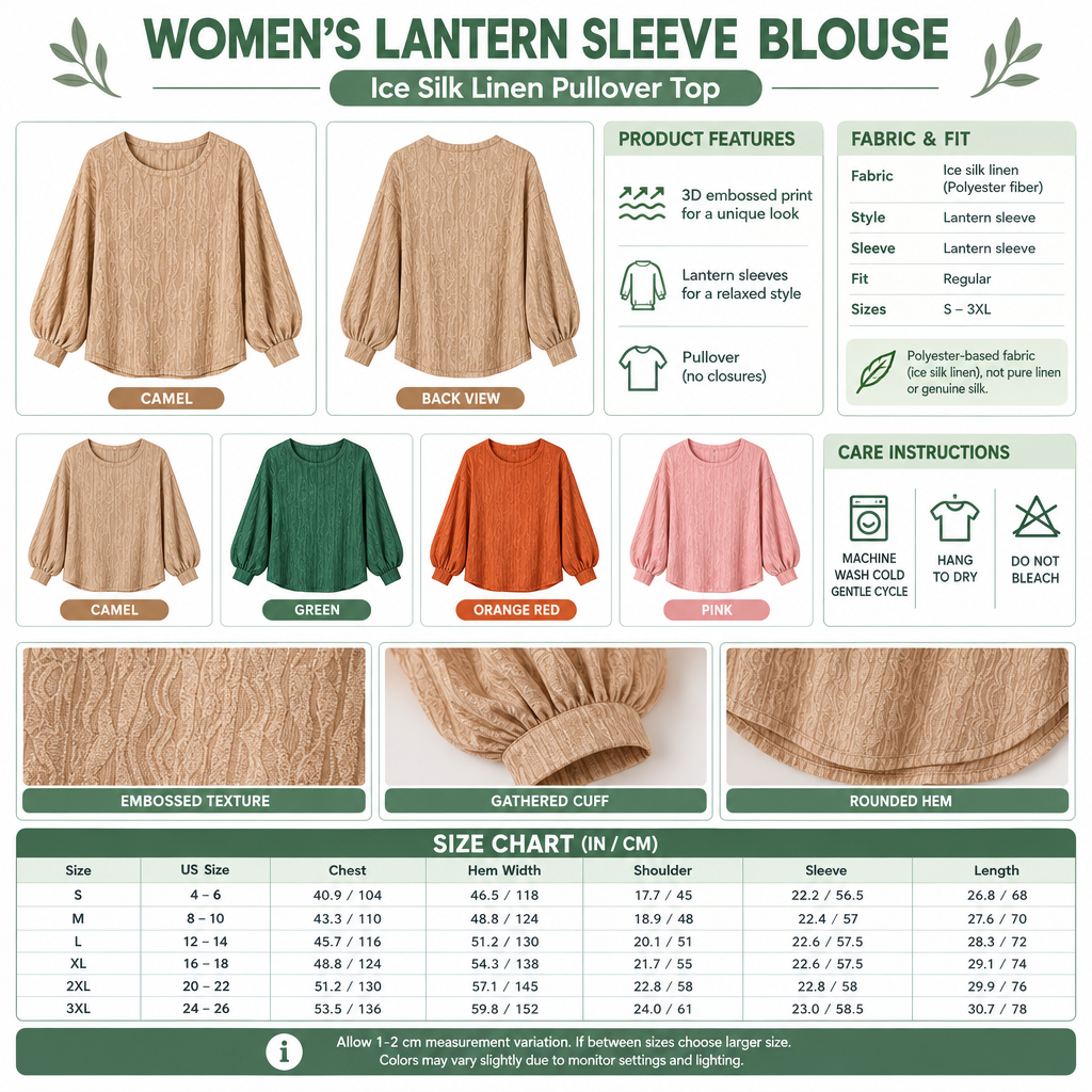 Square Women's Ice Silk Lantern Sleeve Blouse infographic