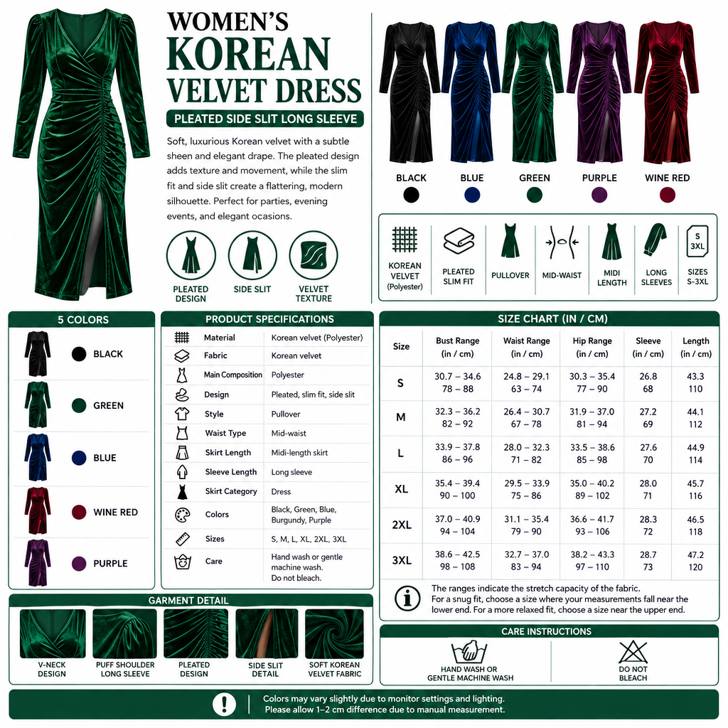 Square Women's Korean Velvet Dress infographic
