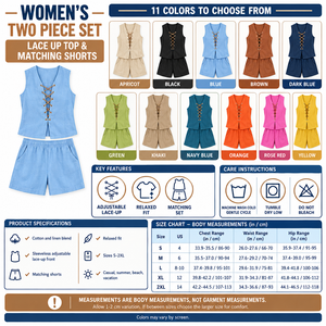 Square Women's Lace Up Top and Matching Shorts infographic
