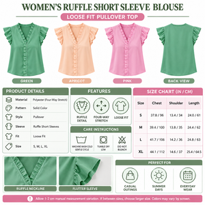 Square Women's Ruffle Short Sleeve Blouse infographic