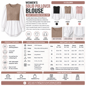 Square Women's Wavy Stitching Pullover Blouse infographic