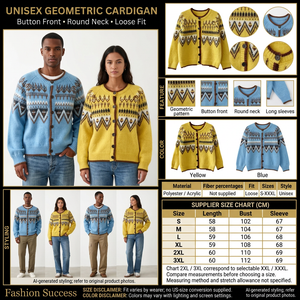 Unisex geometric cardigan infographic