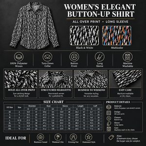 Women's Elegant Button Up Print Shirt Infographic