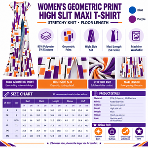 Women's Geometric Print Maxi T-Shirt Infographic