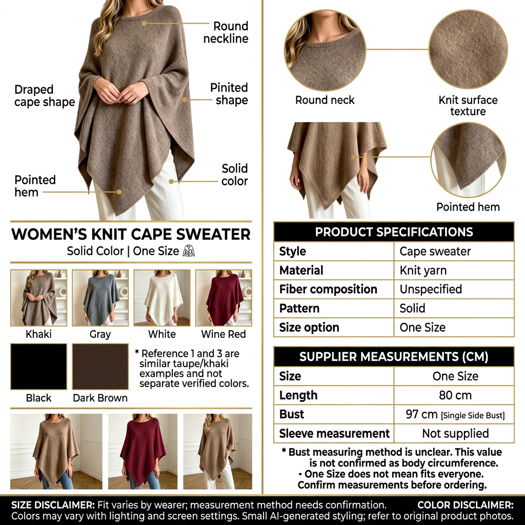Women's knit cape sweater infographic