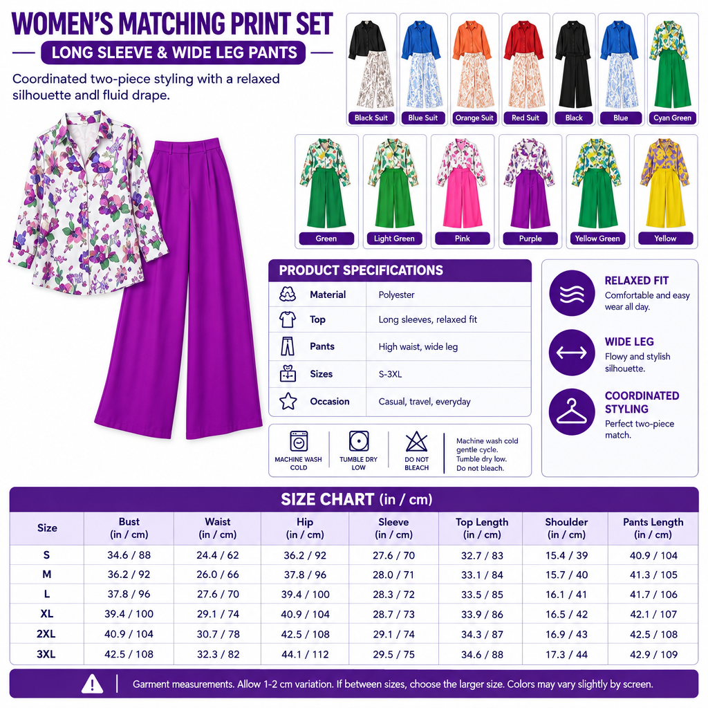 Women's Matching Print Set model-free infographic