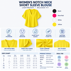 Women's Notch Neck Short Sleeve Blouse Infographic