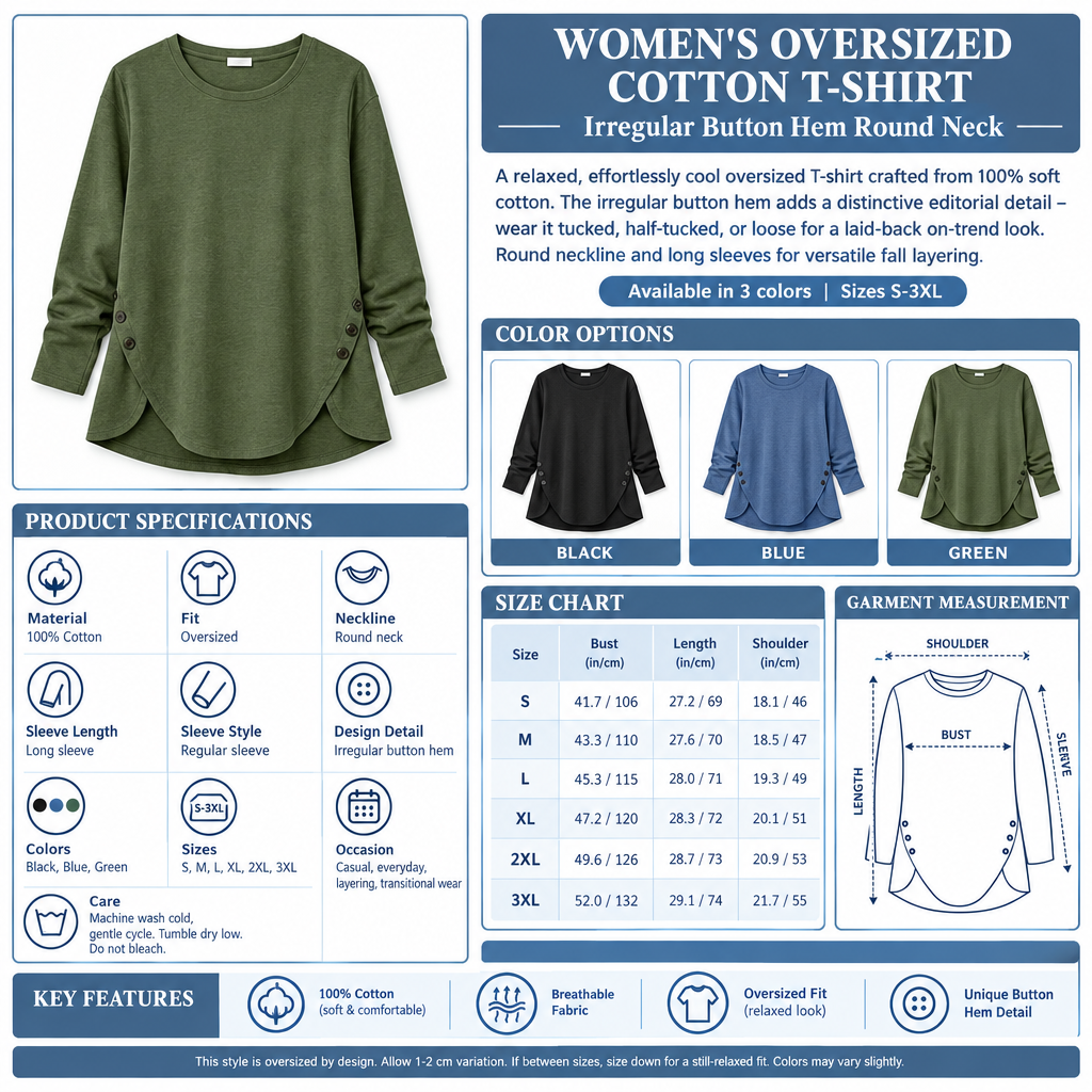 Women's Oversized Cotton T-Shirt Infographic - No Model