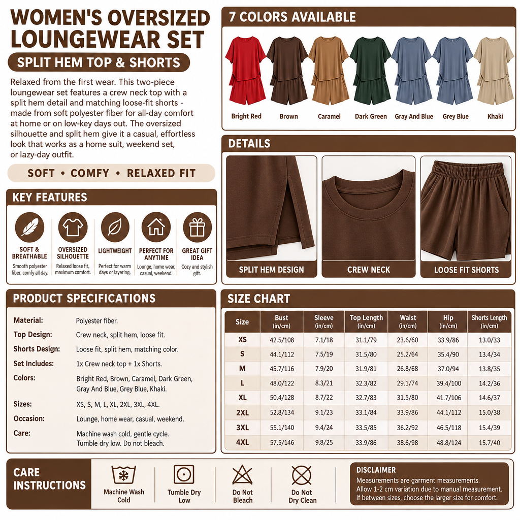 Women's Oversized Loungewear Set Infographic - No Model