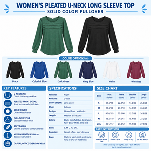 Women's Pleated U-Neck Top Infographic - No Model
