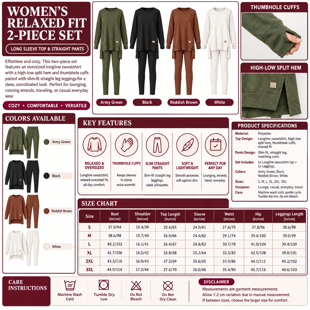 Women's Relaxed Fit 2-Piece Set Infographic - No Model