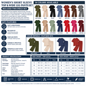 Women's Short Sleeve Top & Wide Leg Pants Set Infographic - No Model