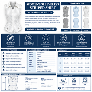 Women's Sleeveless Striped Shirt Infographic - No Model
