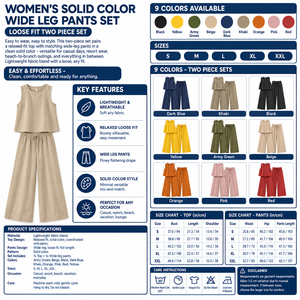 Women's Solid Color Wide Leg Pants Set Infographic - No Model