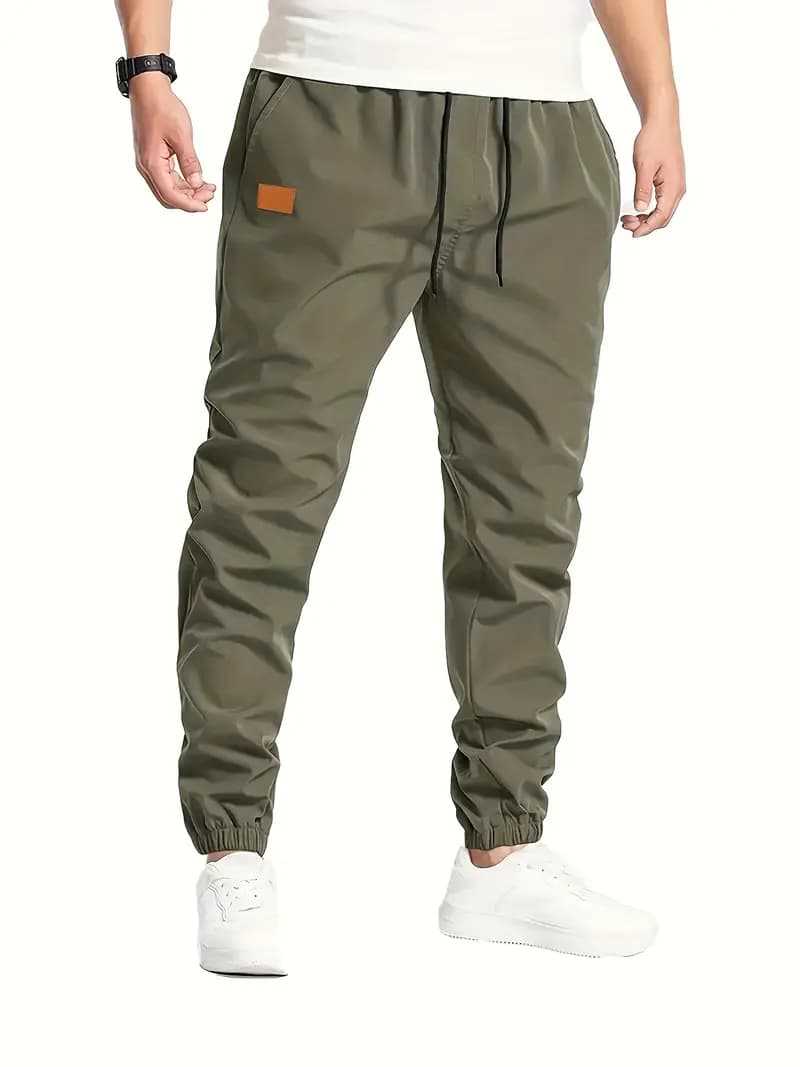 Men's Drawstring Cargo Pants - Tapered Hem, Low Rise