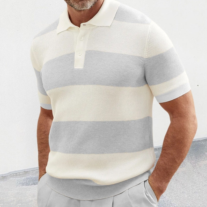 Men's Short Sleeve Lapel Sweater | Slim Fit Acrylic Knit Top