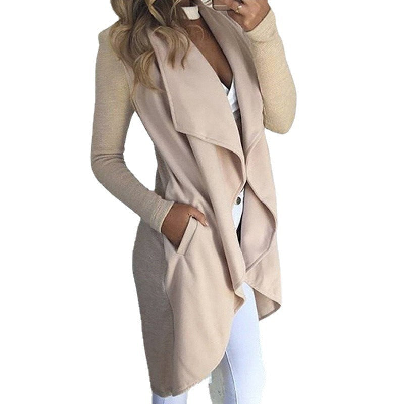Plus Size Women's Trench Coat | Solid Color Polo Collar Slim Fit