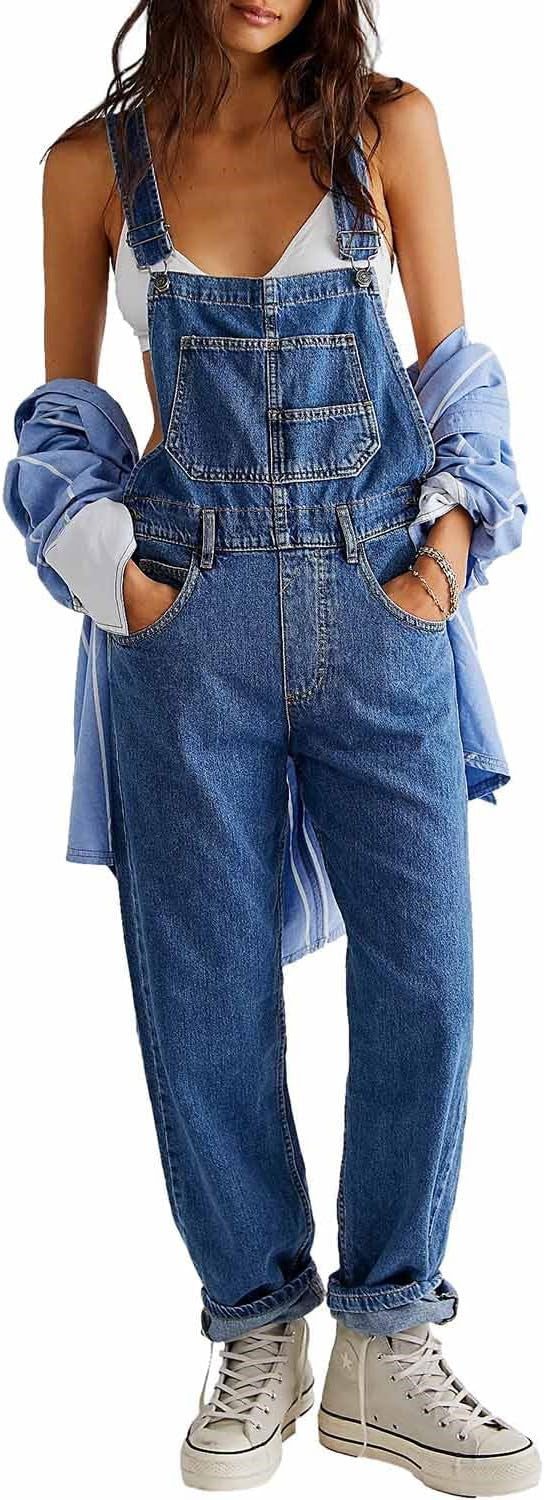 Women's Washed Denim Overalls - Straight Leg