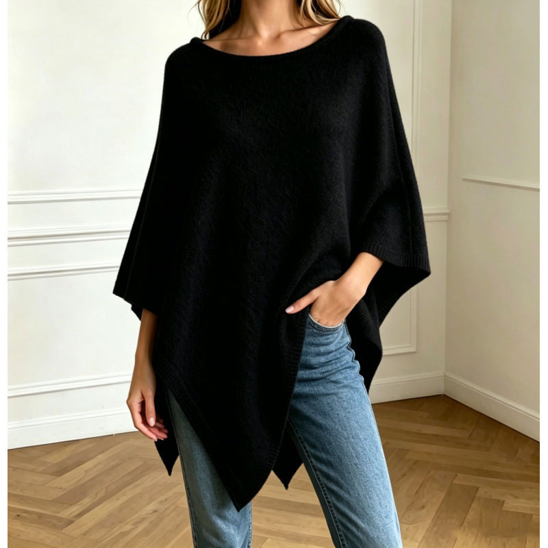 Women's Solid Color Knit Cape Sweater - One Size