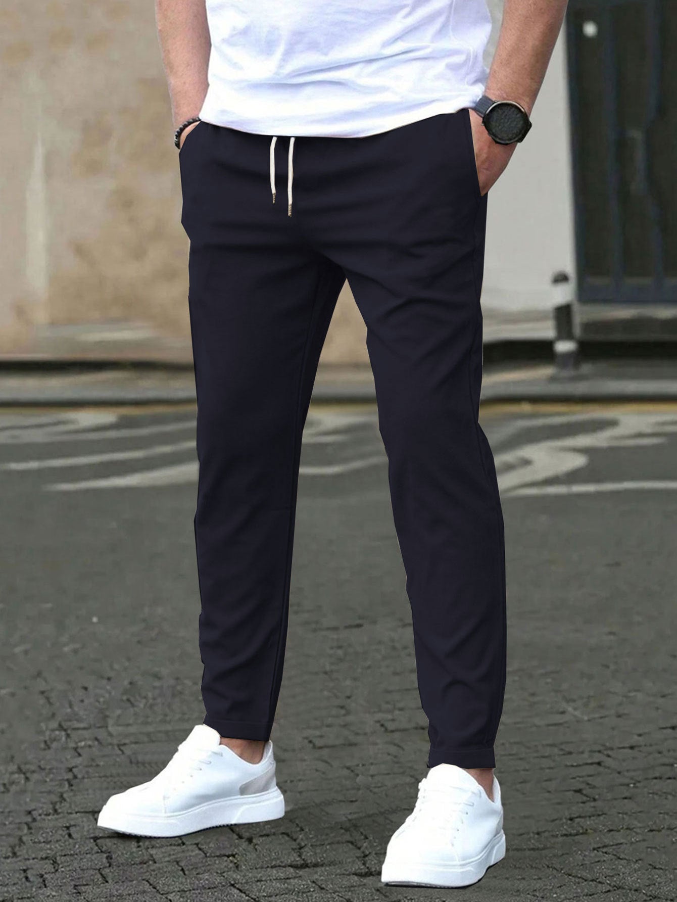 Men's Slim Fit Cropped Pants | Casual Straight Leg Ankle Trousers