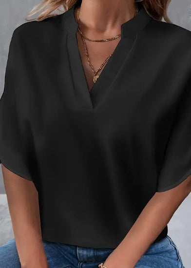 Lightweight Notch Neck Short Sleeve Blouse