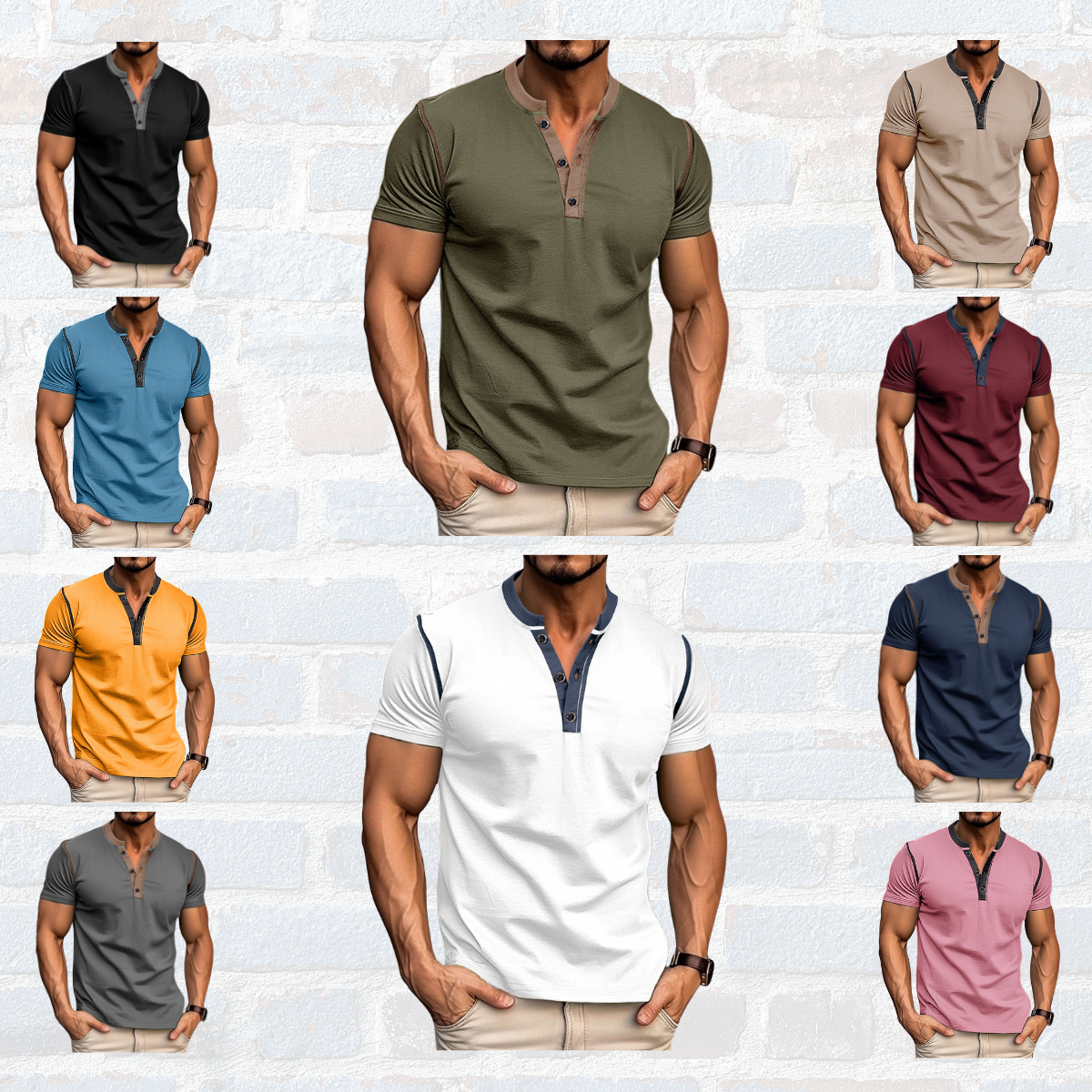 Men's V-Neck Polo T-Shirt – Short Sleeve Button Detail Summer Top