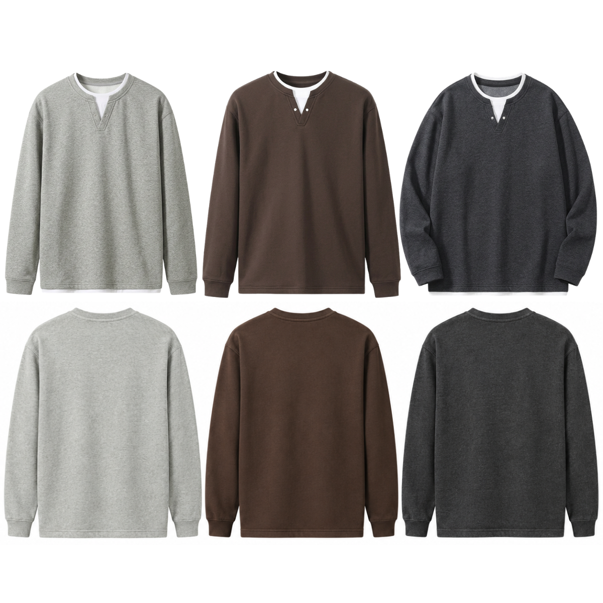 Men's Long-Sleeve Layered-Look Henley Top - Cotton Blend