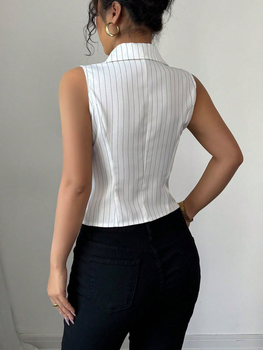 Women's Striped Sleeveless Shirt | European & American Style Top