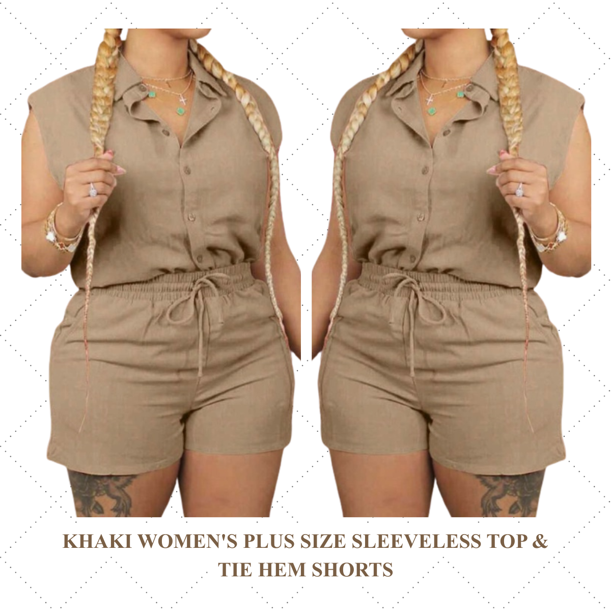 Women's Plus Size Sleeveless Top & Tie Hem Shorts