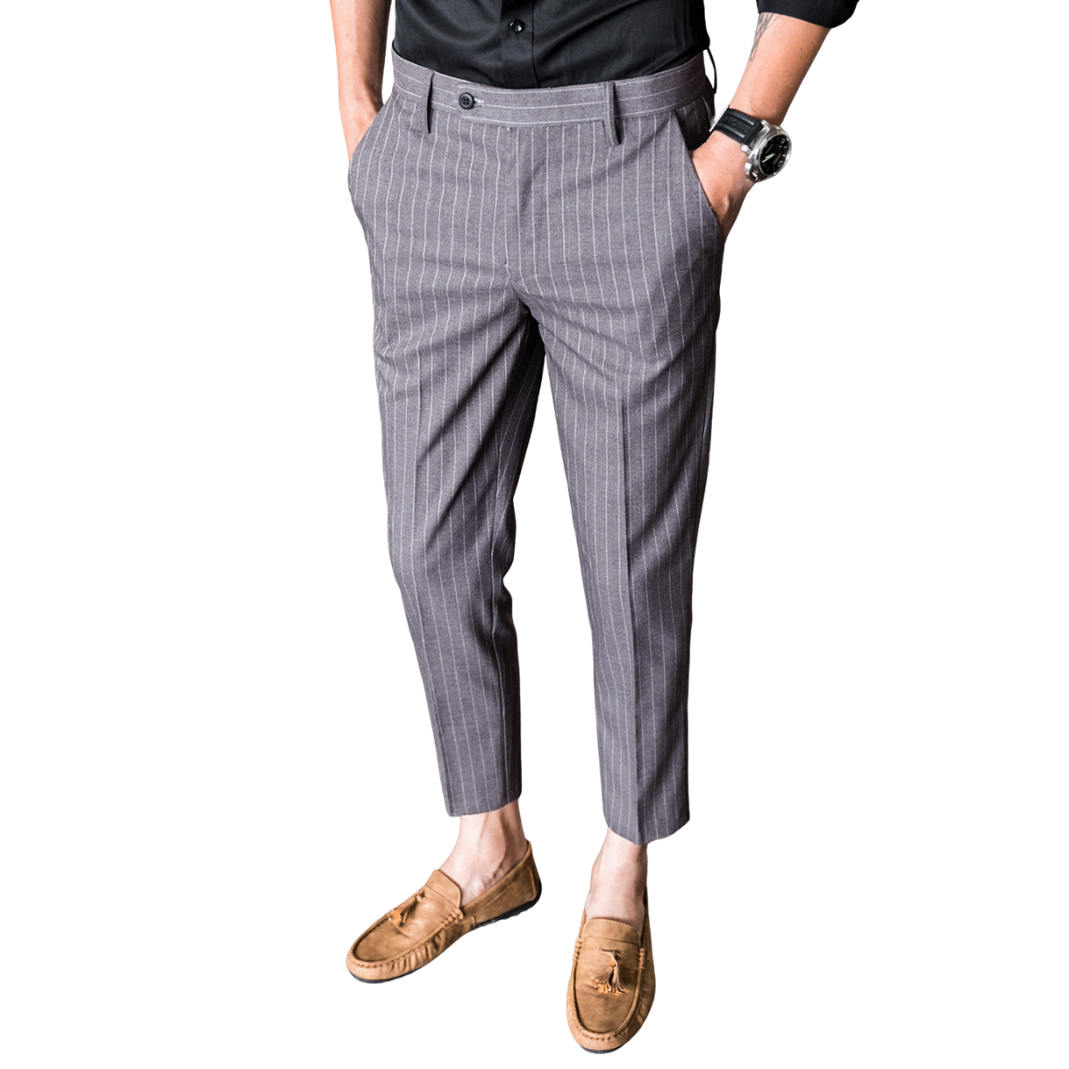 Men's Slim Fit Straight Leg Pants – Business Casual Micro Elastic