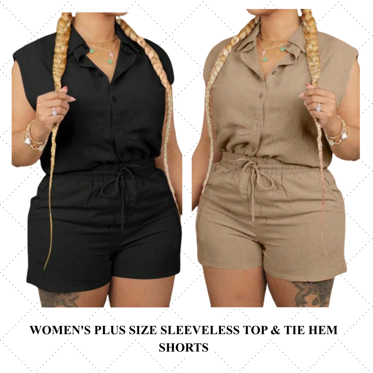 Women's Plus Size Sleeveless Top & Tie Hem Shorts