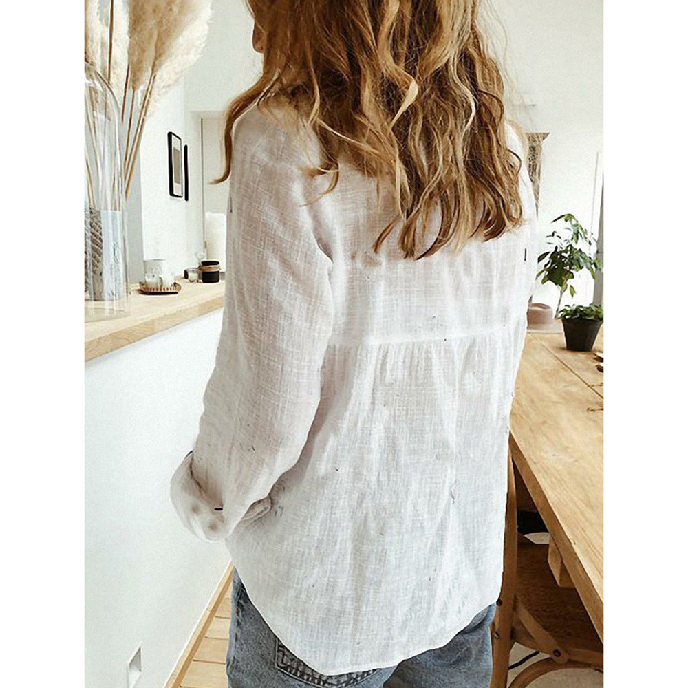 Women’s Lapel Cotton Linen Shirt