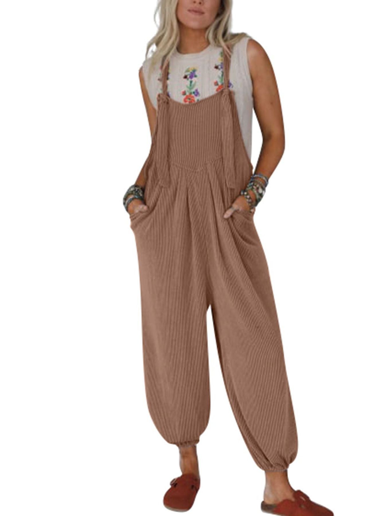 Women's Sleeveless Jumpsuit | Casual Pocket Romper - High Waist