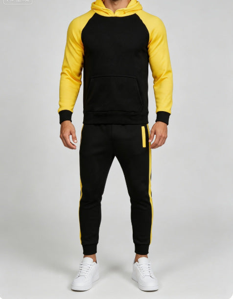 Men's Color-Block Hoodie & Striped Pants Set - Six Colors