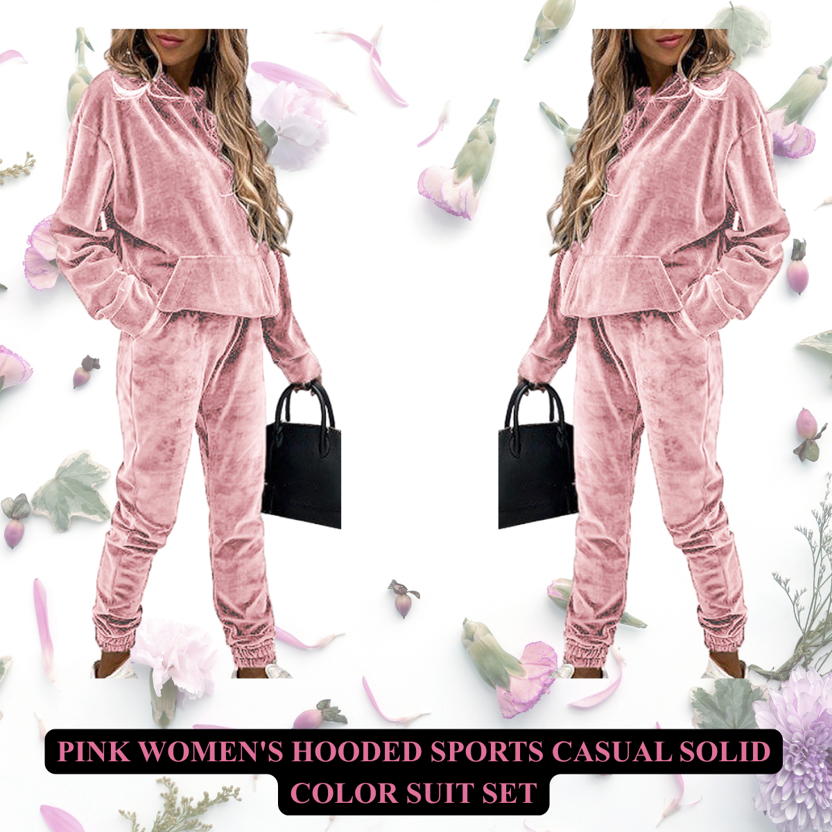 Women's Hooded Sports Casual Solid Color Suit Set