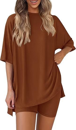 Women's Crew Neck Loungewear Set | Split Hem Loose-Fit Home Suit