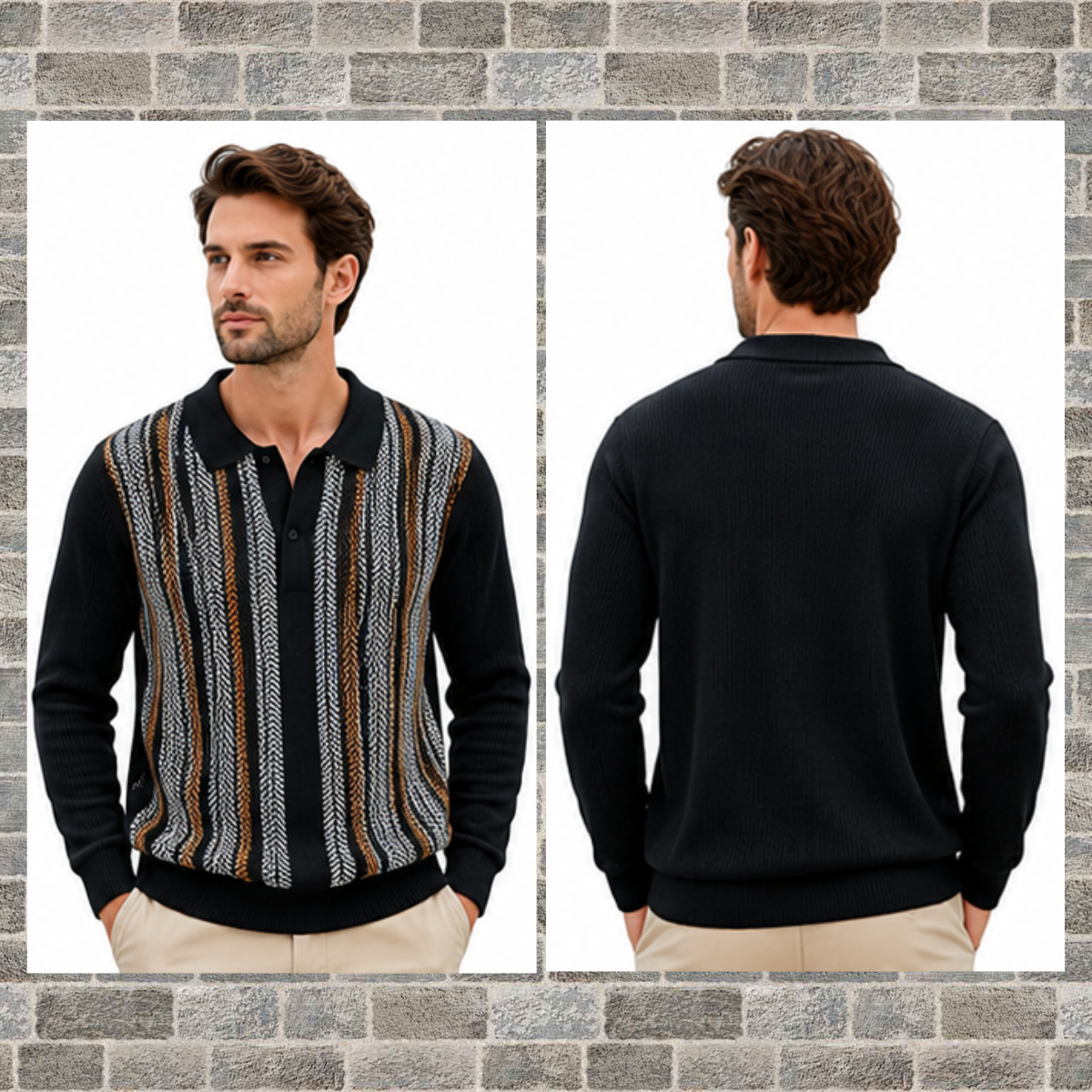 Men's Striped Jacquard Knit Pullover Sweater – Long Sleeve Casual