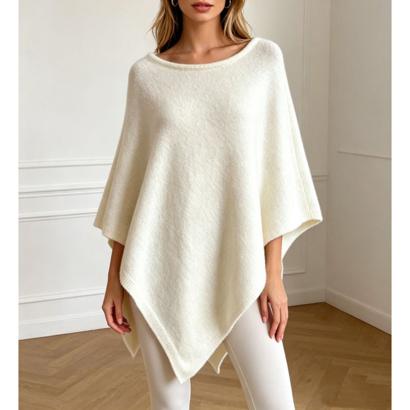 Women's Solid Color Knit Cape Sweater - One Size